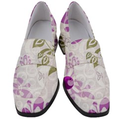 Beautiful Purple Flower Butterflies Pattern Women s Chunky Heel Loafers