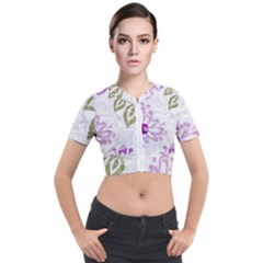 Beautiful Purple Flower Butterflies Pattern Short Sleeve Cropped Jacket