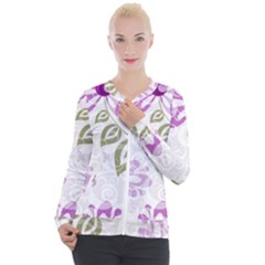 Beautiful Purple Flower Butterflies Pattern Casual Zip Up Jacket