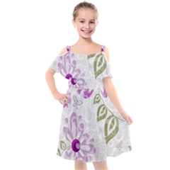 Beautiful Purple Flower Butterflies Pattern Kids  Cut Out Shoulders Chiffon Dress