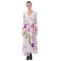 Beautiful Purple Flower Butterflies Pattern Button Up Maxi Dress by fashionpod