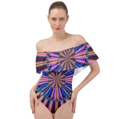 Artwork Fractal Geometrical Design Off Shoulder Velour Bodysuit 