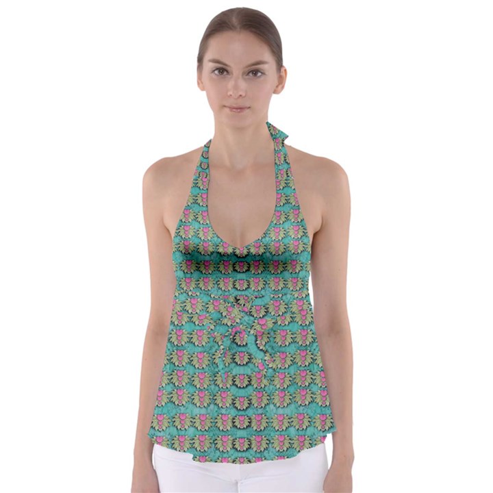 Lotus Bloom In The Sacred Soft Warm Sea Babydoll Tankini Top