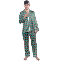 Lotus Bloom In The Sacred Soft Warm Sea Men s Satin Pajamas Long Pants Set by pepitasart