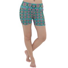 Lotus Bloom In The Sacred Soft Warm Sea Lightweight Velour Yoga Shorts by pepitasart