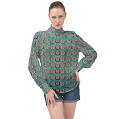 Lotus Bloom In The Sacred Soft Warm Sea High Neck Long Sleeve Chiffon Top by pepitasart