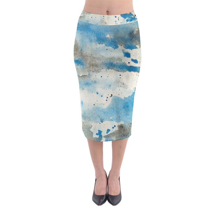 Watercolor Splatter Midi Pencil Skirt