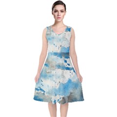 Watercolor Splatter V-neck Midi Sleeveless Dress  by blkstudio