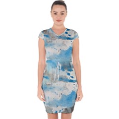 Watercolor Splatter Capsleeve Drawstring Dress 