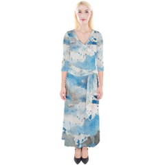 Watercolor Splatter Quarter Sleeve Wrap Maxi Dress by blkstudio