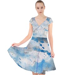 Watercolor Splatter Cap Sleeve Front Wrap Midi Dress by blkstudio