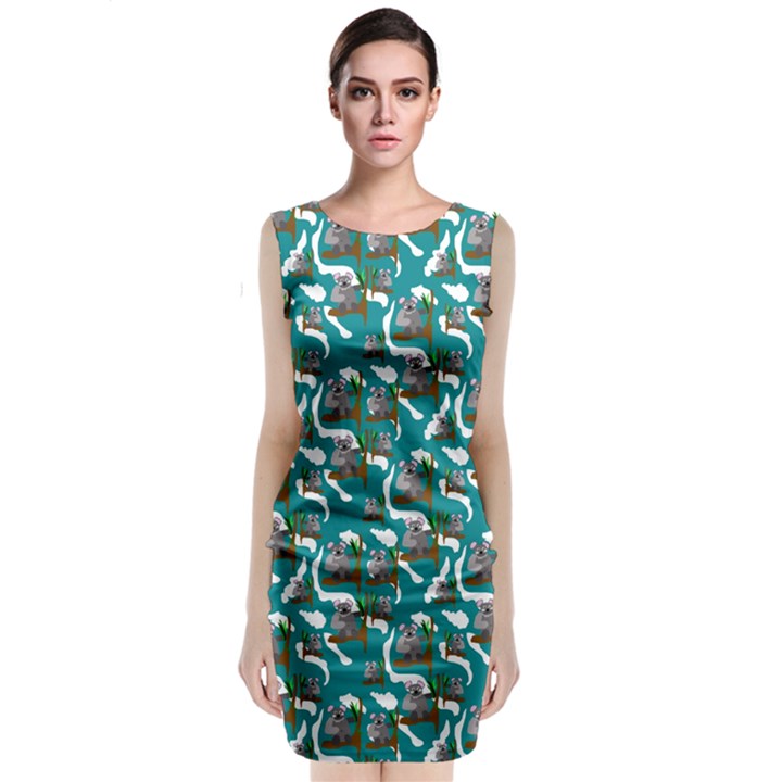 Koala Bears Pattern Sleeveless Velvet Midi Dress