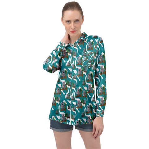 Koala Bears Pattern Long Sleeve Satin Shirt by bloomingvinedesign