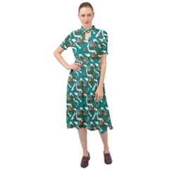 Koala Bears Pattern Keyhole Neckline Chiffon Dress