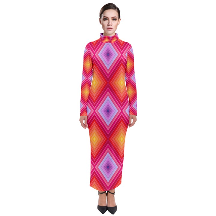 Texture Surface Orange Pink Turtleneck Maxi Dress