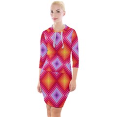 Texture Surface Orange Pink Quarter Sleeve Hood Bodycon Dress