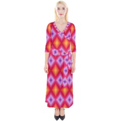 Texture Surface Orange Pink Quarter Sleeve Wrap Maxi Dress