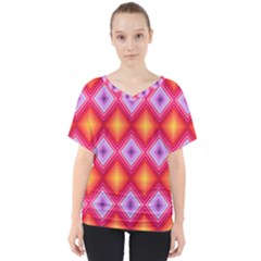 Texture Surface Orange Pink V-neck Dolman Drape Top by Mariart