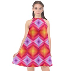 Texture Surface Orange Pink Halter Neckline Chiffon Dress  by Mariart