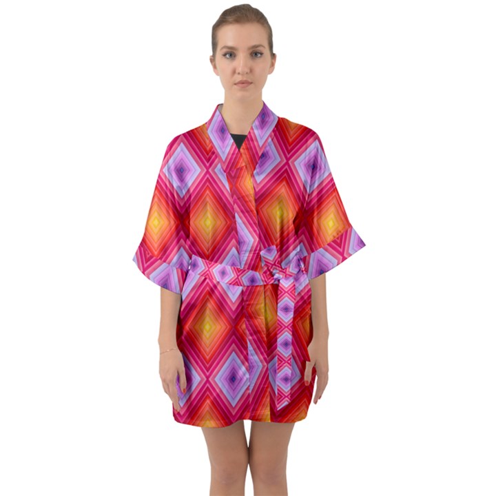 Texture Surface Orange Pink Quarter Sleeve Kimono Robe