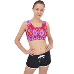 Texture Surface Orange Pink V-back Sports Bra