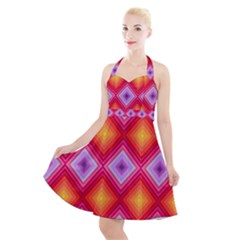 Texture Surface Orange Pink Halter Party Swing Dress 