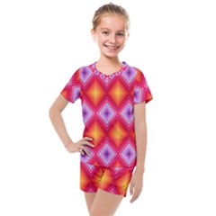 Texture Surface Orange Pink Kids  Mesh Tee And Shorts Set