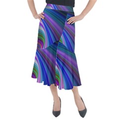 Background Abstract Curves Midi Mermaid Skirt