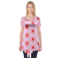 Texture Star Backgrounds Pink Short Sleeve Tunic 