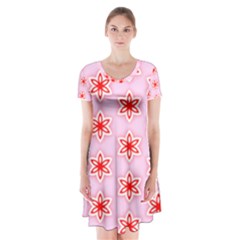 Texture Star Backgrounds Pink Short Sleeve V-neck Flare Dress