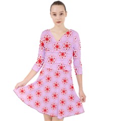 Texture Star Backgrounds Pink Quarter Sleeve Front Wrap Dress