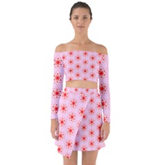 Texture Star Backgrounds Pink Off Shoulder Top With Skirt Set