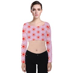 Texture Star Backgrounds Pink Velvet Long Sleeve Crop Top