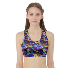 Wavy Squares Pattern Sports Bra With Border by bloomingvinedesign