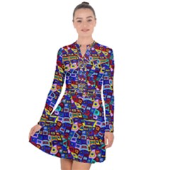 Wavy Squares Pattern Long Sleeve Panel Dress by bloomingvinedesign