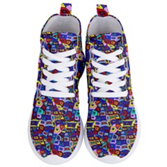 Wavy Squares Pattern Women s Lightweight High Top Sneakers by bloomingvinedesign