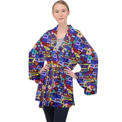 Wavy Squares Pattern Velvet Kimono Robe by bloomingvinedesign