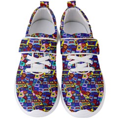 Wavy Squares Pattern Men s Velcro Strap Shoes by bloomingvinedesign