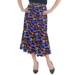 Wavy Squares Pattern Midi Mermaid Skirt