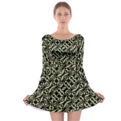 Modern Abstract Camouflage Patttern Long Sleeve Skater Dress