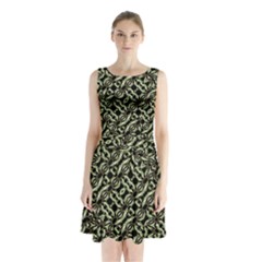 Modern Abstract Camouflage Patttern Sleeveless Waist Tie Chiffon Dress by dflcprintsclothing