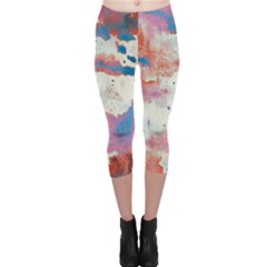 Watercolor Splatter Red/blue Capri Leggings  by blkstudio