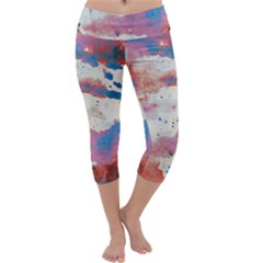 Watercolor Splatter Red/blue Capri Yoga Leggings