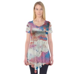 Watercolor Splatter Red/blue Short Sleeve Tunic 