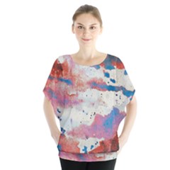 Watercolor Splatter Red/blue Batwing Chiffon Blouse