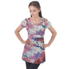 Watercolor Splatter Red/blue Puff Sleeve Tunic Top