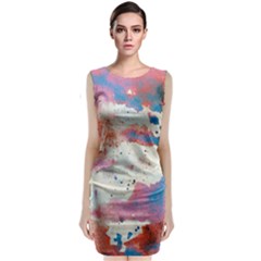 Watercolor Splatter Red/blue Sleeveless Velvet Midi Dress