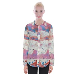 Watercolor Splatter Red/blue Womens Long Sleeve Shirt