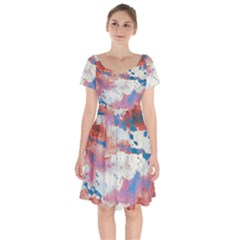 Watercolor Splatter Red/blue Short Sleeve Bardot Dress by blkstudio