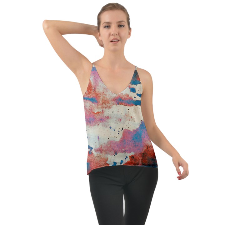 Watercolor Splatter Red/Blue Chiffon Cami